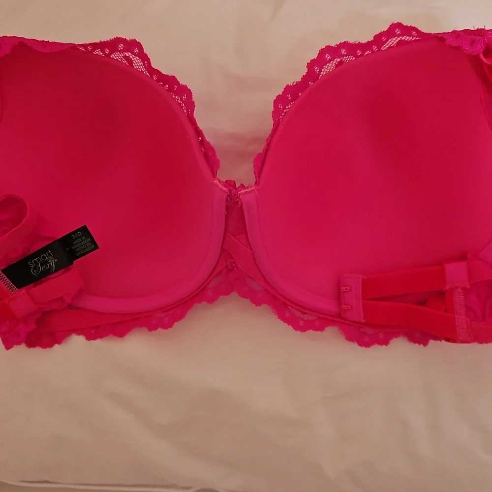 38D Smart & Sexy Lace Bra Set - Pink and Yellow Pushup Underwire - Picture 4 of 9